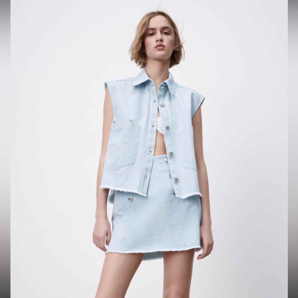 Strieped TRF Denim vest and matching Skirt